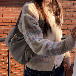 Kitz Winter Nordic Jacquard Pastel Loose Fit Knit Cardigan