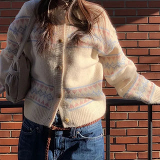 Kitz Winter Nordic Jacquard Pastel Loose Fit Knit Cardigan