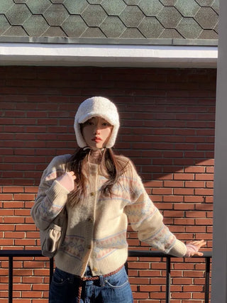 Kitz Winter Nordic Jacquard Pastel Loose Fit Knit Cardigan
