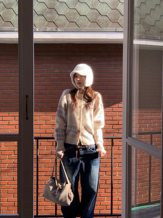 Kitz Winter Nordic Jacquard Pastel Loose Fit Knit Cardigan