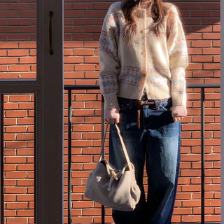 Kitz Winter Nordic Jacquard Pastel Loose Fit Knit Cardigan