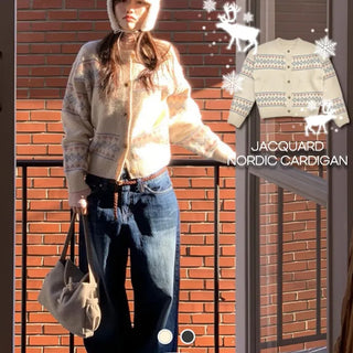 Kitz Winter Nordic Jacquard Pastel Loose Fit Knit Cardigan