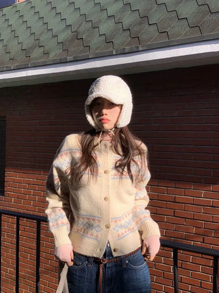 Kitz Winter Nordic Jacquard Pastel Loose Fit Knit Cardigan