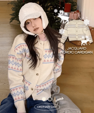 Kitz Winter Nordic Jacquard Pastel Loose Fit Knit Cardigan