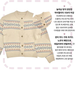 Kitz Winter Nordic Jacquard Pastel Loose Fit Knit Cardigan