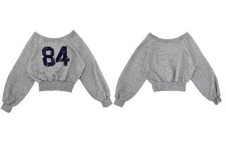 Melted concave one-shoulder lettering shibori crop fleece loose man-to-man