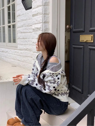 Melted concave one-shoulder lettering shibori crop fleece loose man-to-man