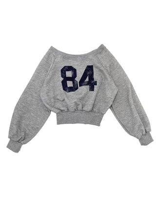 Melted concave one-shoulder lettering shibori crop fleece loose man-to-man