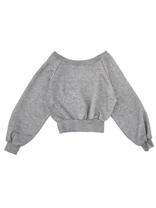 Melted concave one-shoulder lettering shibori crop fleece loose man-to-man