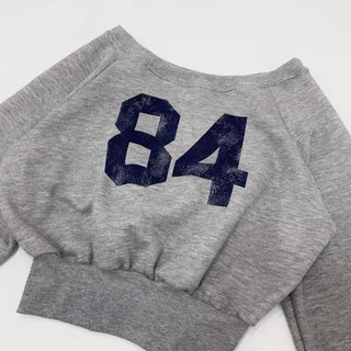 Melted concave one-shoulder lettering shibori crop fleece loose man-to-man