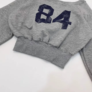 Melted concave one-shoulder lettering shibori crop fleece loose man-to-man