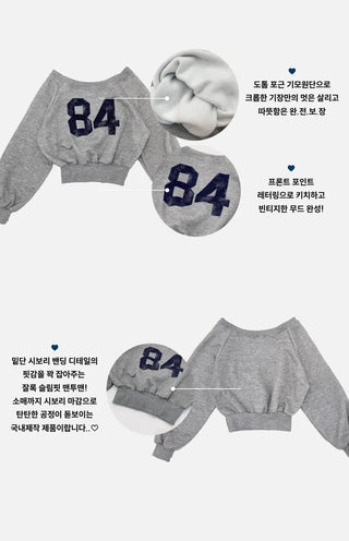 Melted concave one-shoulder lettering shibori crop fleece loose man-to-man