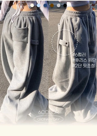 Ether Vizo pin-tuck two-way thick wide fleece long pants