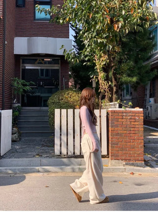 Ether Vizo pin-tuck two-way thick wide fleece long pants