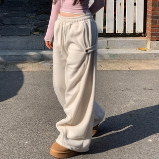 Ether Vizo pin-tuck two-way thick wide fleece long pants