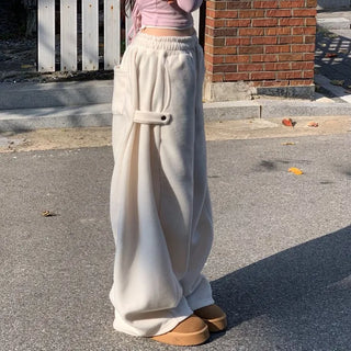 Ether Vizo pin-tuck two-way thick wide fleece long pants