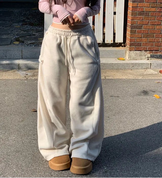 Ether Vizo pin-tuck two-way thick wide fleece long pants