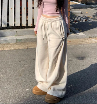 Ether Vizo pin-tuck two-way thick wide fleece long pants