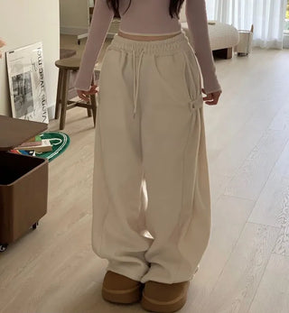 Ether Vizo pin-tuck two-way thick wide fleece long pants