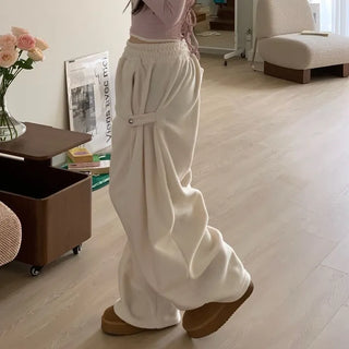 Ether Vizo pin-tuck two-way thick wide fleece long pants