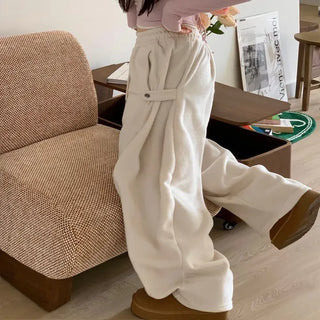 Ether Vizo pin-tuck two-way thick wide fleece long pants