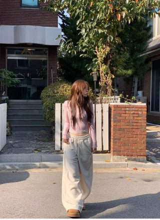 Ether Vizo pin-tuck two-way thick wide fleece long pants