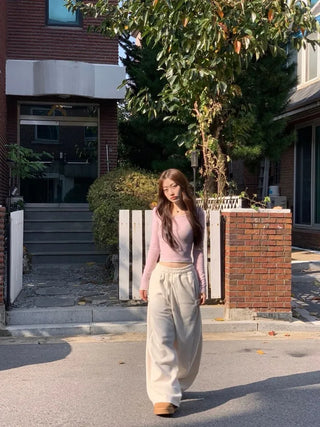 Ether Vizo pin-tuck two-way thick wide fleece long pants