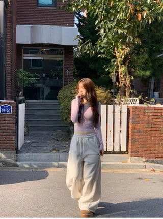 Ether Vizo pin-tuck two-way thick wide fleece long pants