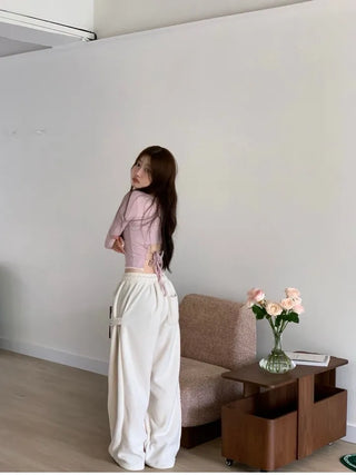 Ether Vizo pin-tuck two-way thick wide fleece long pants