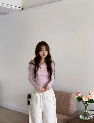 Ether Vizo pin-tuck two-way thick wide fleece long pants