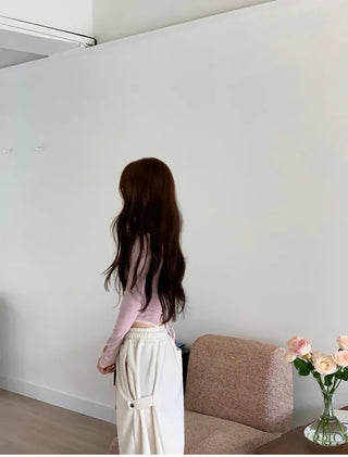 Ether Vizo pin-tuck two-way thick wide fleece long pants