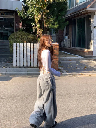 Ether Vizo pin-tuck two-way thick wide fleece long pants