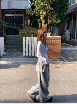 Ether Vizo pin-tuck two-way thick wide fleece long pants