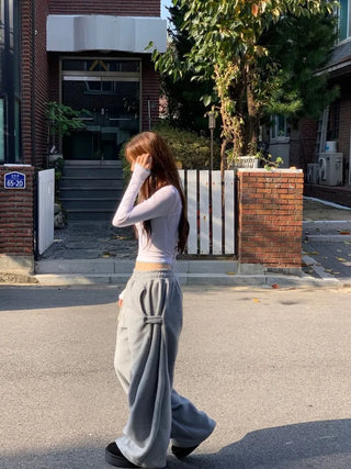 Ether Vizo pin-tuck two-way thick wide fleece long pants