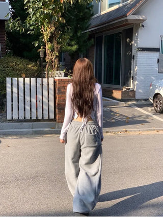 Ether Vizo pin-tuck two-way thick wide fleece long pants