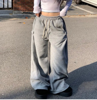 Ether Vizo pin-tuck two-way thick wide fleece long pants