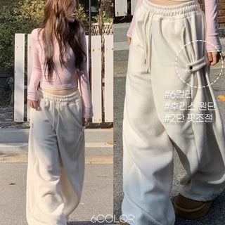 Ether Vizo pin-tuck two-way thick wide fleece long pants