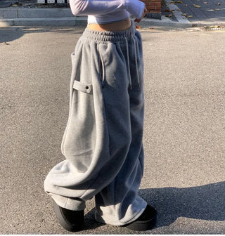 Ether Vizo pin-tuck two-way thick wide fleece long pants