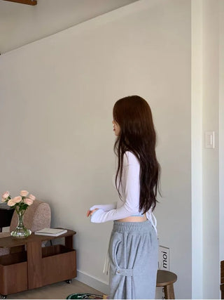 Ether Vizo pin-tuck two-way thick wide fleece long pants