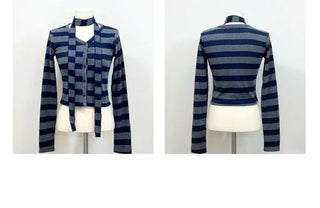 Leche Stripe Muffler Golji Cardigan Set