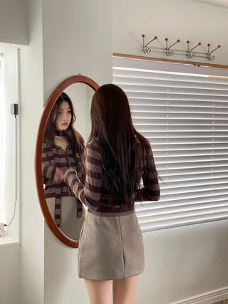 Leche Stripe Muffler Golji Cardigan Set