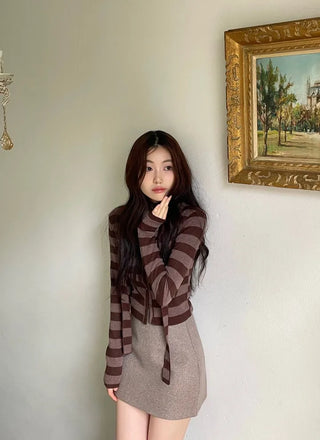 Leche Stripe Muffler Golji Cardigan Set