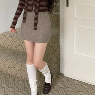 Leche Stripe Muffler Golji Cardigan Set