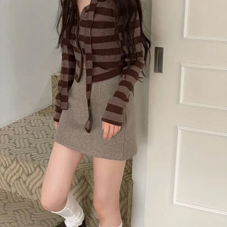 Leche Stripe Muffler Golji Cardigan Set