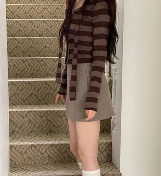 Leche Stripe Muffler Golji Cardigan Set