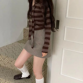 Leche Stripe Muffler Golji Cardigan Set
