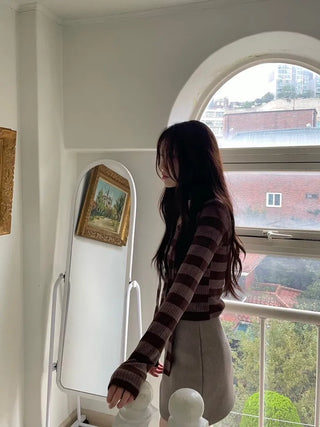 Leche Stripe Muffler Golji Cardigan Set