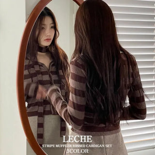 Leche Stripe Muffler Golji Cardigan Set