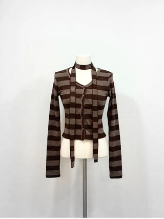 Leche Stripe Muffler Golji Cardigan Set