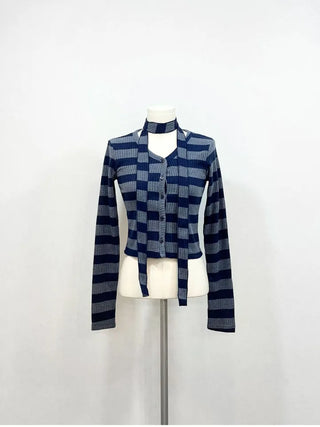 Leche Stripe Muffler Golji Cardigan Set